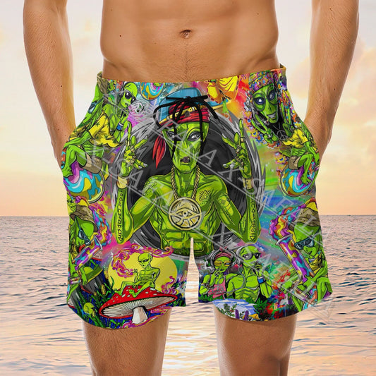 Hippie Skull Peace Life Psychedelic Trippy Swims 3D Print Shorts Summer Beach Holiday Shorts Men's Swimming Sports Half Pants-5