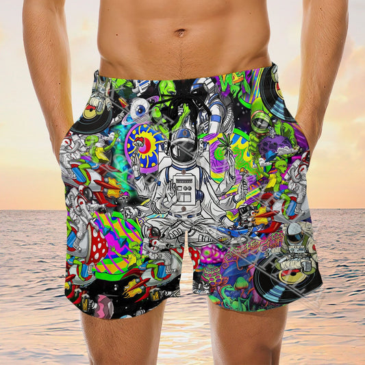 Hippie Skull Peace Life Psychedelic Trippy Swims 3D Print Shorts Summer Beach Holiday Shorts Men's Swimming Sports Half Pants-4