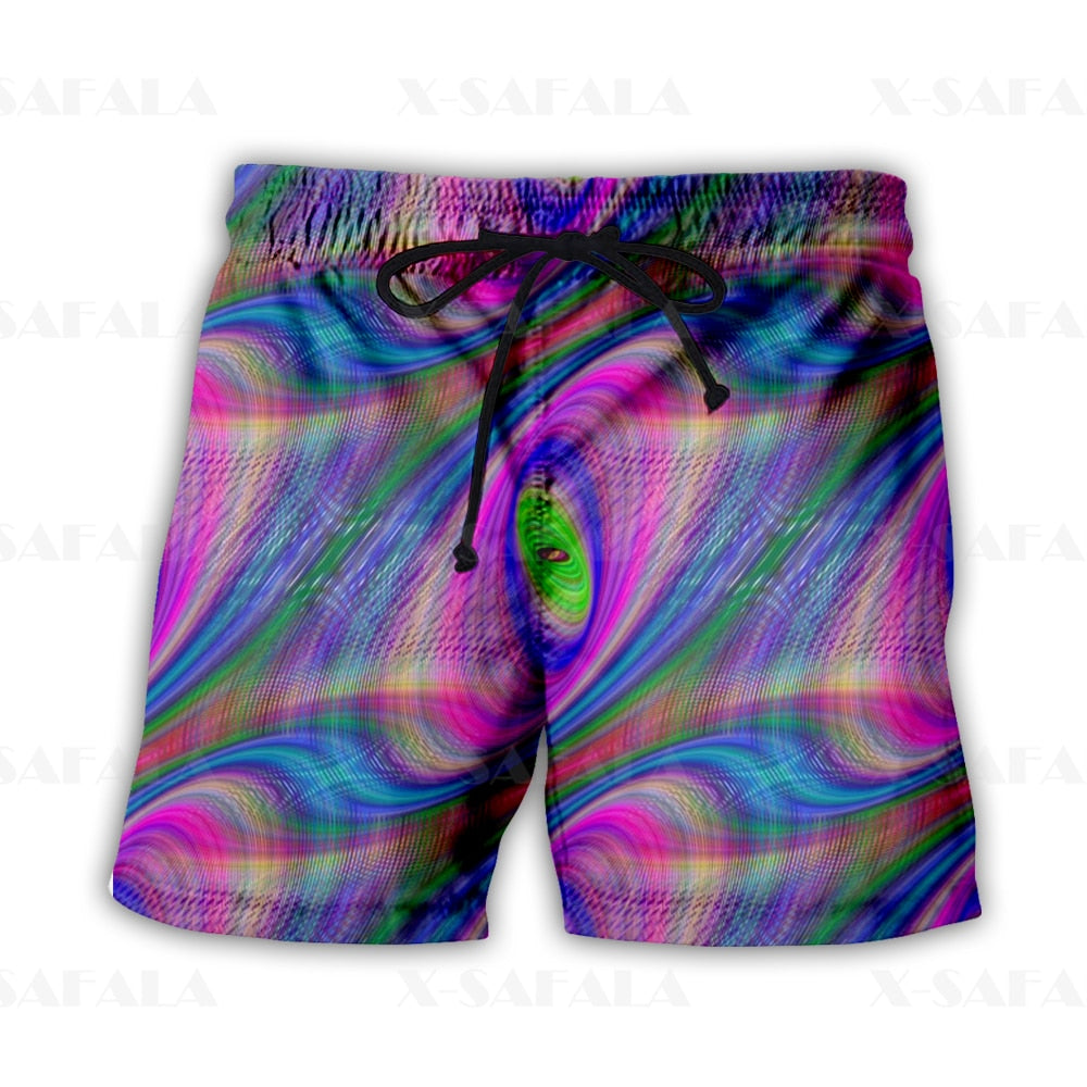 Hippie Psychedelic Colorful Trippy Swimming Shorts Summer Beach Holiday Shorts Men's Swimming Beach Pants Sports Half Pants-13