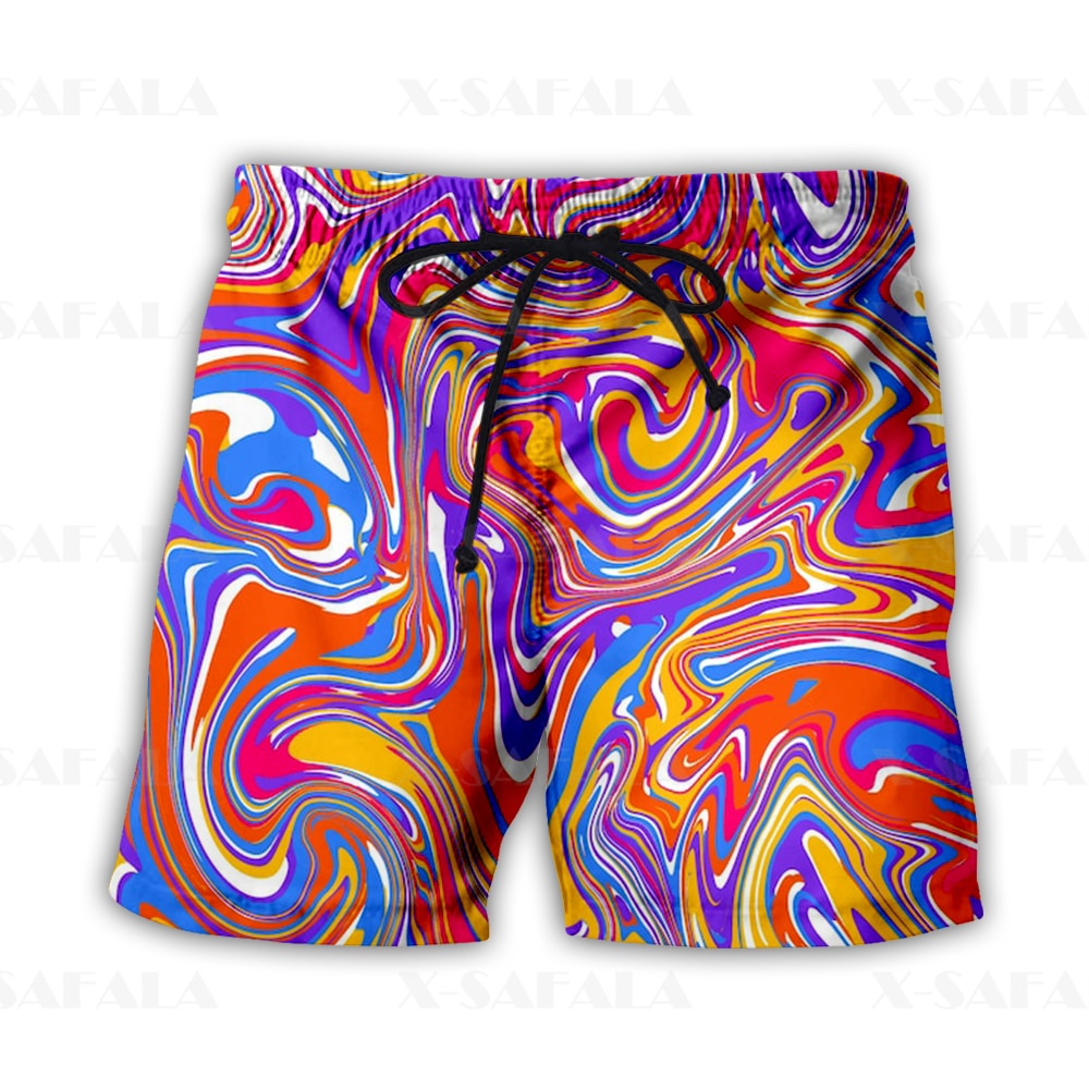 Hippie Psychedelic Colorful Trippy Swimming Shorts Summer Beach Holiday Shorts Men's Swimming Beach Pants Sports Half Pants -5