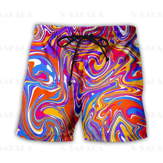 Hippie Psychedelic Colorful Trippy Swimming Shorts Summer Beach Holiday Shorts Men's Swimming Beach Pants Sports Half Pants -5