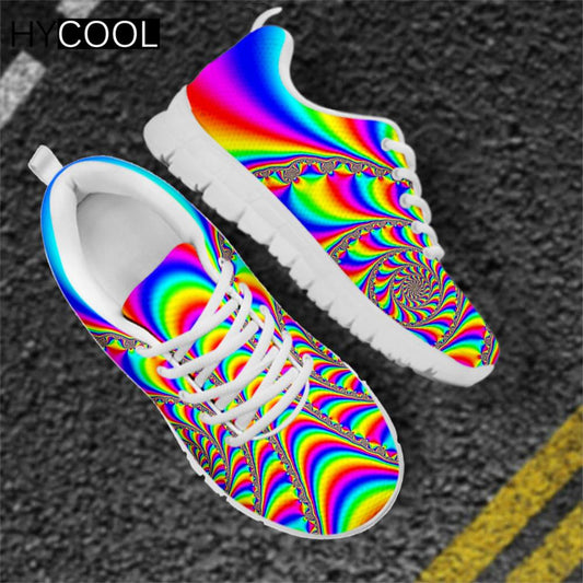HYCOOL Funny Style Comfort Lace Up Sports Shoes for Unisex Abstract Psychedelic Trippy Spiral Designs Women Men Platform Sneaker