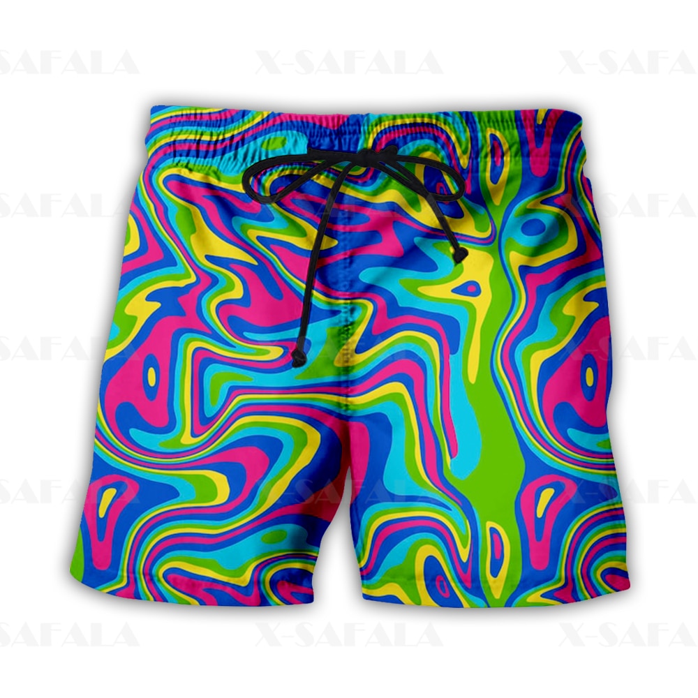 Hippie Psychedelic Colorful Trippy Swimming Shorts Summer Beach Holiday Shorts Men's Swimming Beach Pants Sports Half Pants-6
