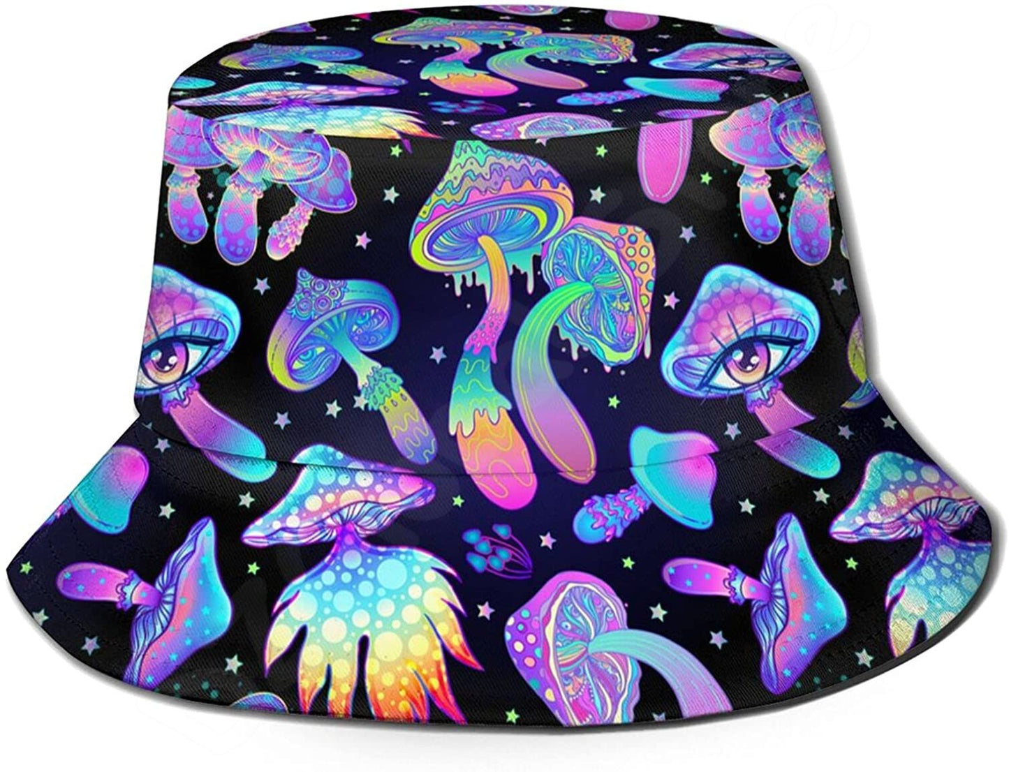 Magic Mushrooms Psychedelic Hallucination Bucket Hat Summer Beach Sun Hat Packable Fisherman Cap