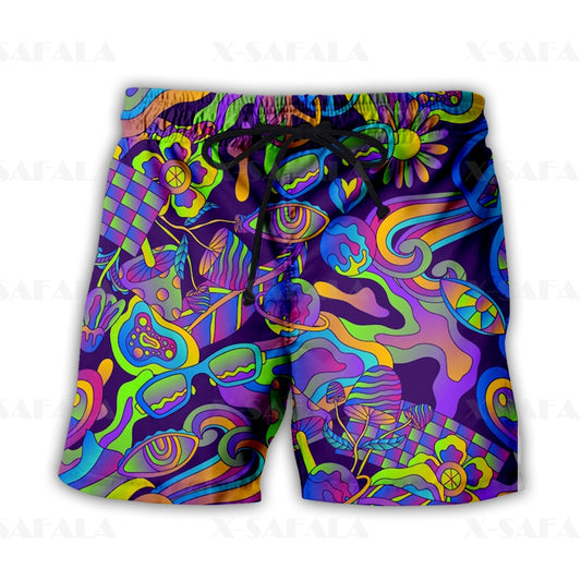 Hippie Psychedelic Colorful Trippy Swimming Shorts Summer Beach Holiday Shorts Men's Swimming Beach Pants Sports Half Pants-16