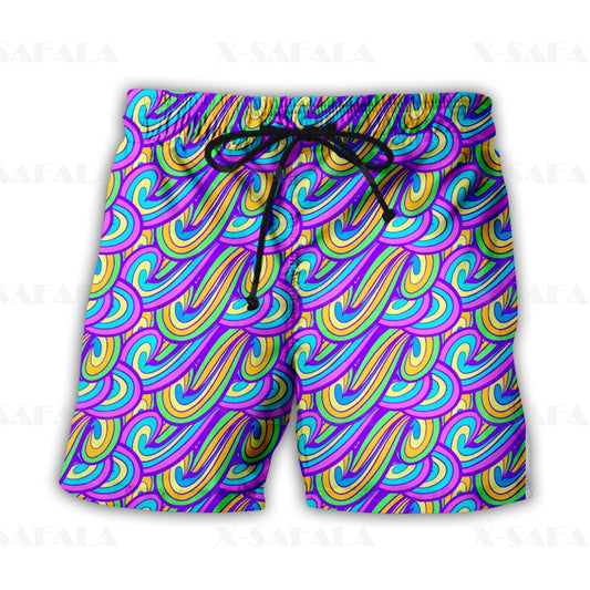 Hippie Psychedelic Colorful Trippy Swimming Shorts Summer Beach Holiday Shorts Men's Swimming Beach Pants Sports Half Pants-11